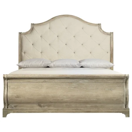 Customizable Rustic King Upholstered Bed with Tufted Headboard