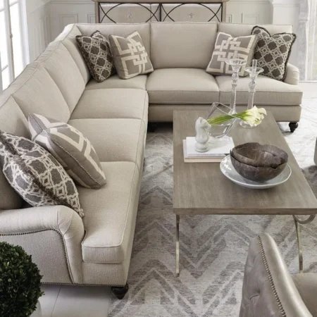 Custom 5 Seat Sectional with Flared Arms and Nails