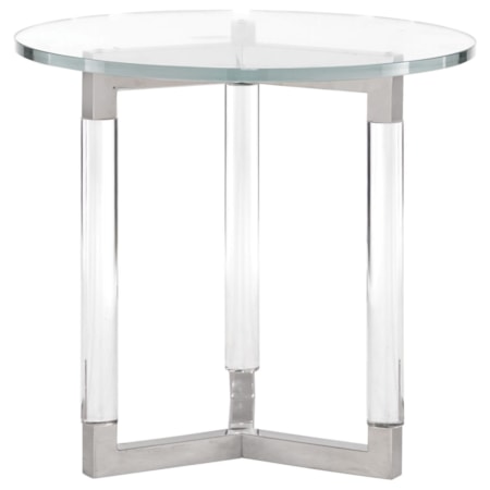 Contemporary Round End Table with Glass Top and Acrylic Legs