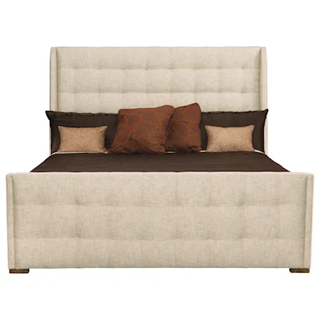 Transitional Queen Upholstered Sleigh Bed with Tufting