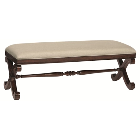 Upholstered Bench with Decorative Stretcher