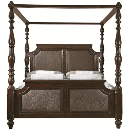 King Plantation Canopy Bed with Rattan Panels