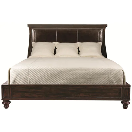 King Upholstered Leather Platform Bed with Nailhead Trim
