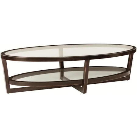 Oval Mahogany & Tempered Glass Cocktail Table