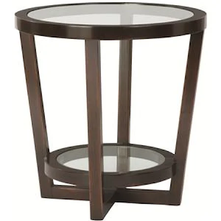 Round Mahogany & Glass End Table with One Shelf