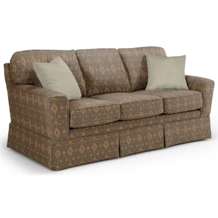 Customizable Transitional Sofa with Beveled Arms and Skirted Base