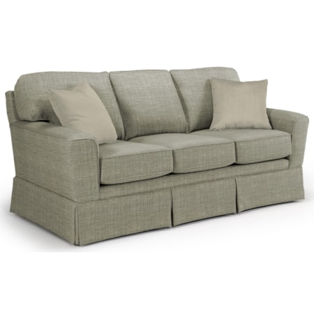 Customizable Transitional Sofa with Beveled Arms and Skirted Base