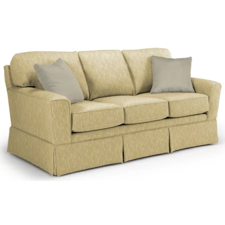 Customizable Transitional Sofa with Beveled Arms and Skirted Base