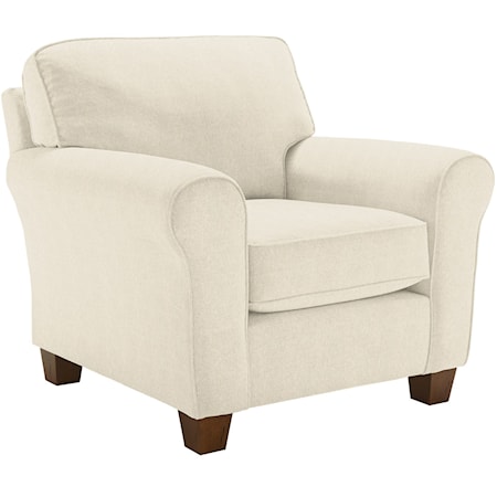 Customizable Transitional Chair with Rolled Arms and Tapered Leg