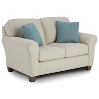 Customizable Transitional Loveseat with Rolled arms and Tapered Block Legs