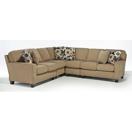Five Piece Customizable Sectional Sofa with Track Arms and Wood Feet