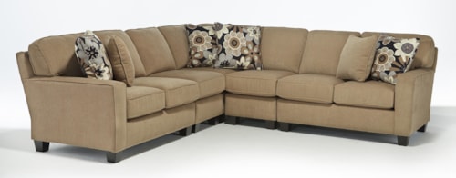 Five Piece Customizable Sectional Sofa with Track Arms and Wood Feet
