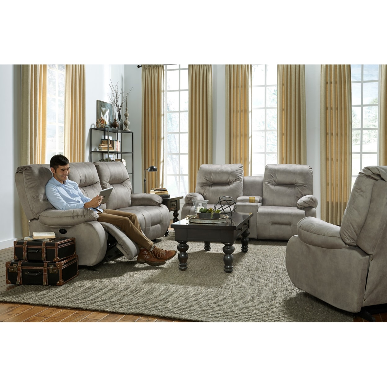 Best Home Furnishings Brinley 2 Power Rock Console Loveseat w/ Pwr Headrest