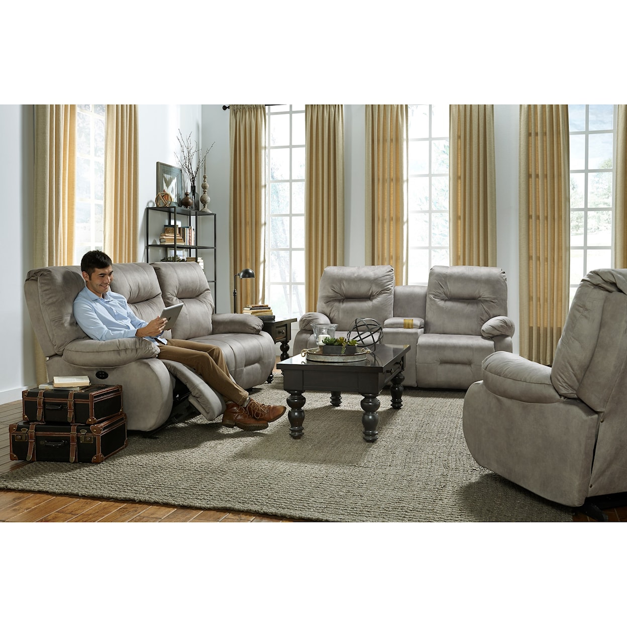 Best Home Furnishings Brinley 2 Power Rocking Reclining Console Loveseat