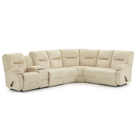 Casual Reclining Sectional Sofa with Storage Console and Cupholders