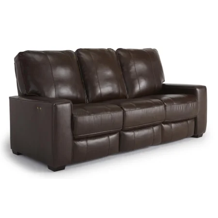Contemporary Power Reclining Sofa with Exposed Wood Legs
