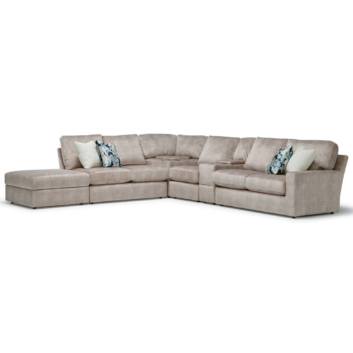 Casual 5-Seat Sofa with Wireless Charging, USB Ports, LAF Storage Ottoman