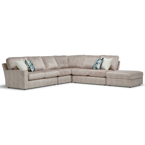 Casual Five-Seat Sectional Sofa with RAF Storage Ottoman Piece (Non-Reversible)