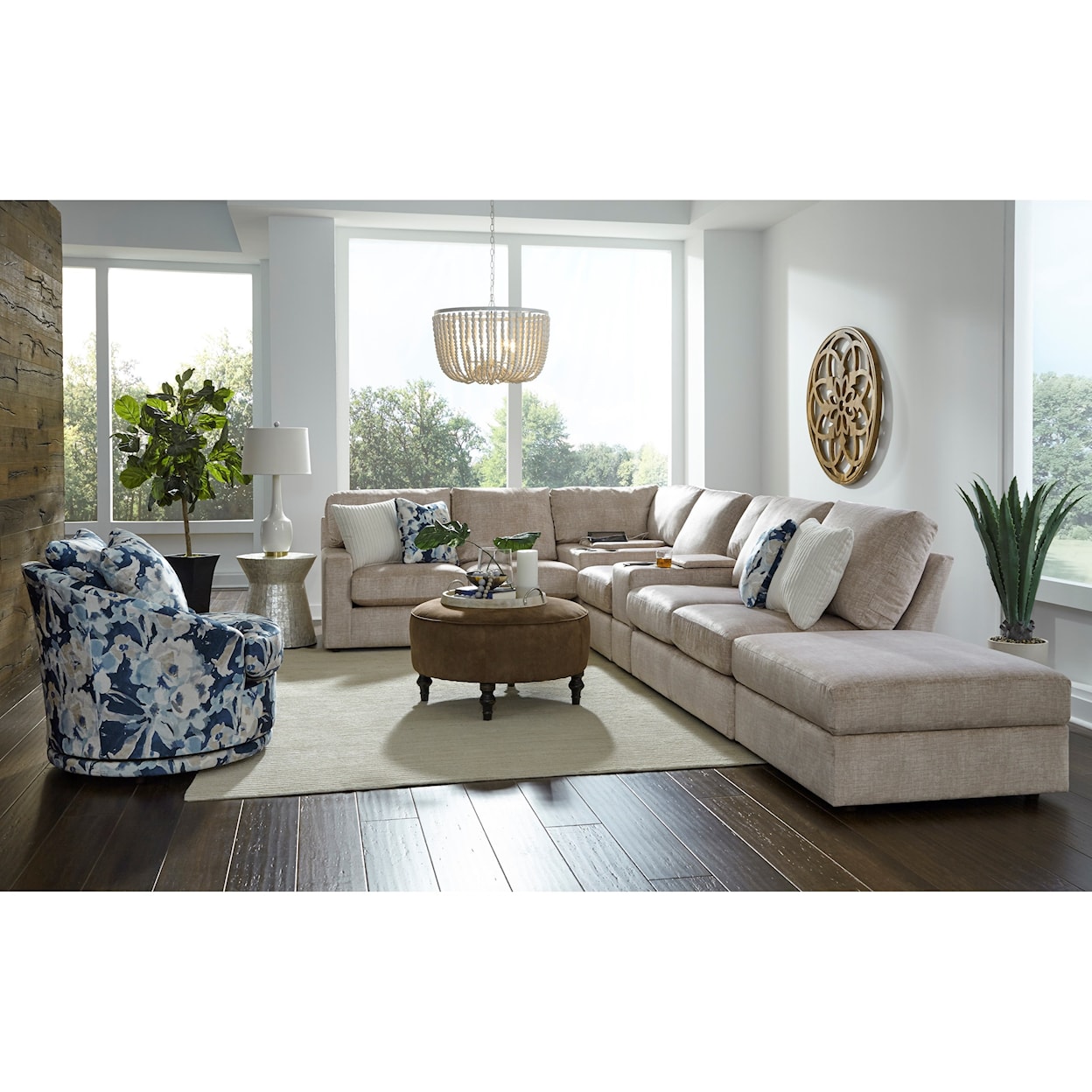 Best Home Furnishings Dovely 5-Seat Sofa w/ Wireless Charge & RAF Ottoman