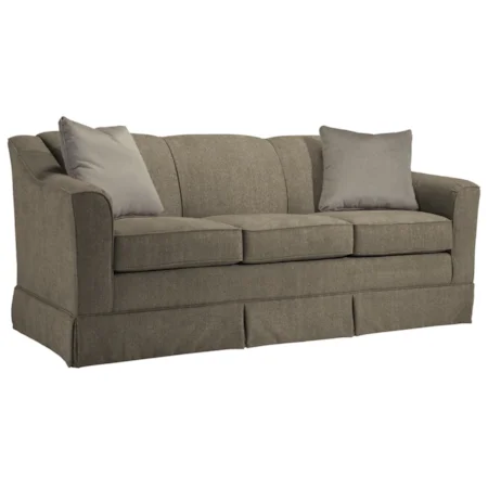 Customizable 84" Sofa with Beveled Arm and Skirted Base