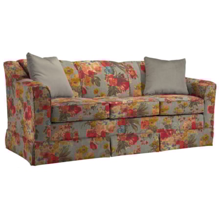 Customizable 84" Sofa with Beveled Arm and Skirted Base