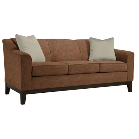 Customizable 84" Sofa with Beveled Arms and Wood Legs