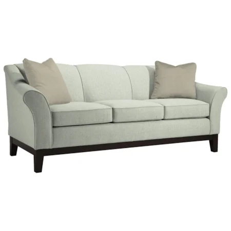 Customizable 84" Sofa with Flared Arms and Wood Legs