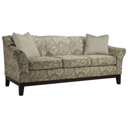 Customizable 84" Sofa with Flared Arms and Wood Legs