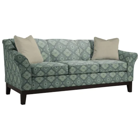 Customizable 84" Sofa with Flared Arms and Wood Legs