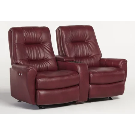Small-Scale Reclining Space Saver Loveseat with Drink and Storage Console