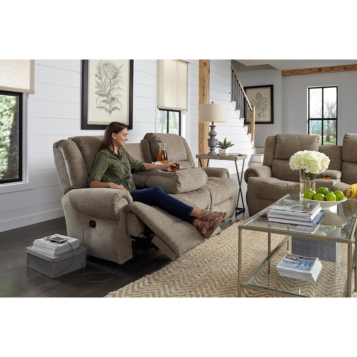 Best Home Furnishings Genet Power Wall Reclining Sofa w/Drop Down Table