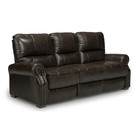 Transitional Power Reclining Sofa with Rolled Arms and Nailhead Studs