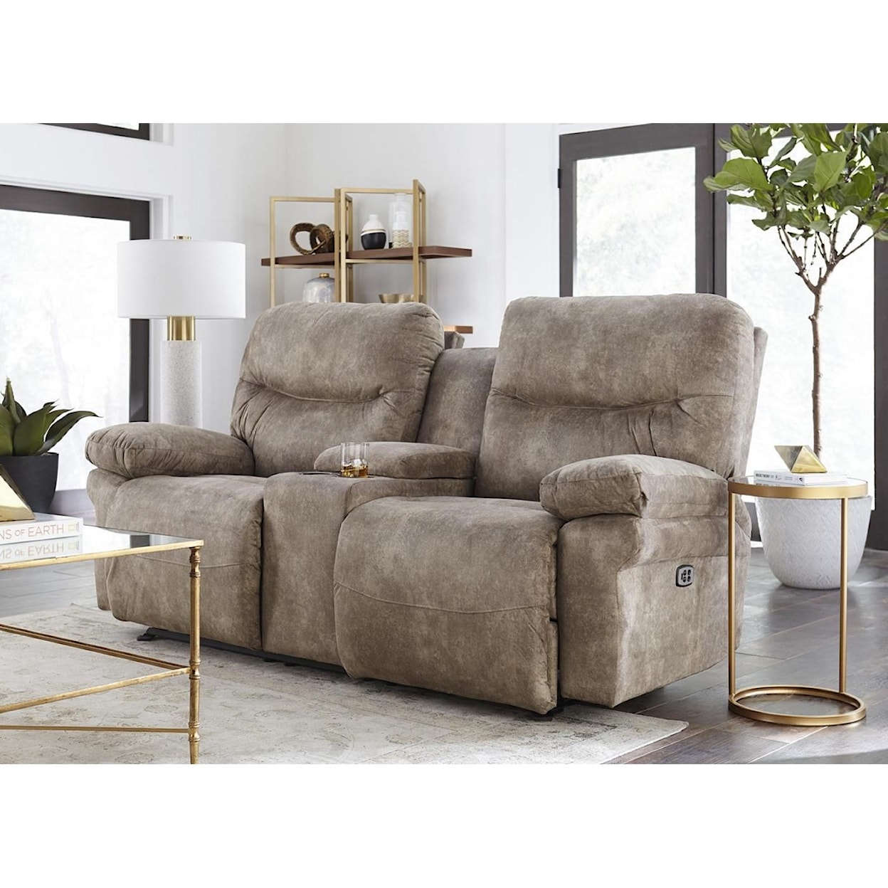 Best Home Furnishings Leya Power Rock Recline Loveseat with Console