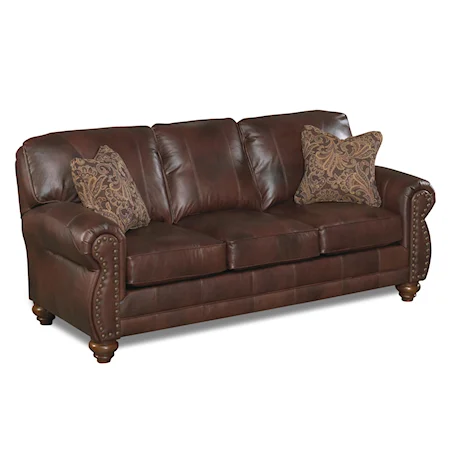 Stationary Leather Sofa With Nailhead Trim