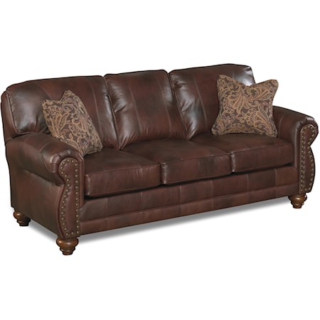 Stationary Leather Sofa With Nailhead Trim