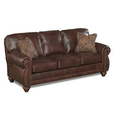 Stationary Leather Sofa With Nailhead Trim