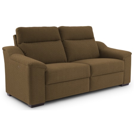 Contemporary Power Reclining Sofa with Wood Feet and Stationary Arms