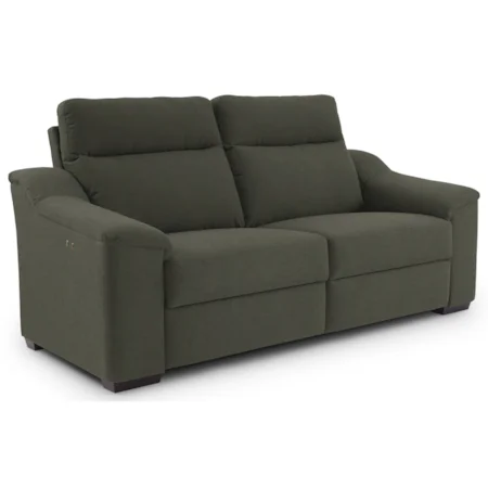 Contemporary Power Reclining Sofa with Wood Feet and Stationary Arms