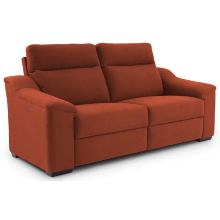 Contemporary Power Reclining Sofa with Wood Feet and Stationary Arms