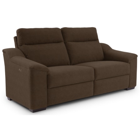 Contemporary Power Reclining Sofa with Wood Feet and Stationary Arms
