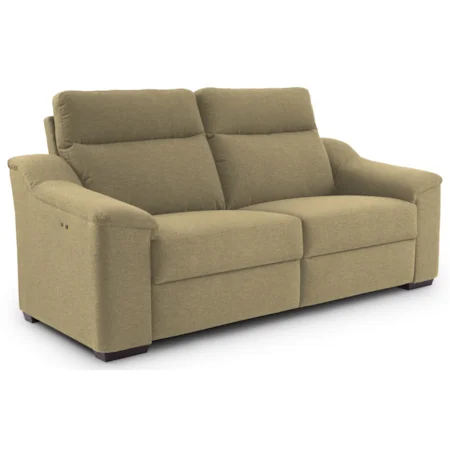 Contemporary Power Reclining Sofa with Wood Feet and Stationary Arms