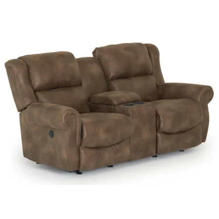 Transitional Space Saver Reclining Loveseat with Drink Console