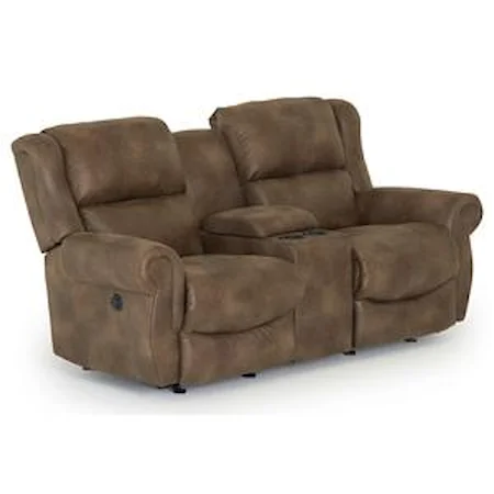 Transitional Rocker Reclining Loveseat with Drink Console