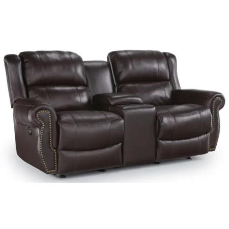 Transitional Power Rocker Recliner Loveseat with Drink Console