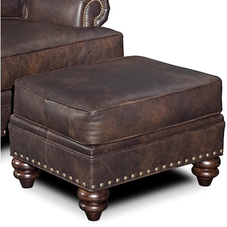 Traditional Ottoman with Turned Legs and Nailheads