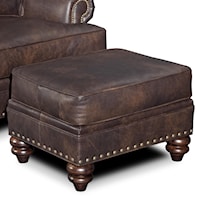 Traditional Ottoman with Turned Legs and Nailheads