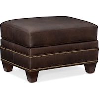 Traditional Leather Ottoman with Nailhead Trim