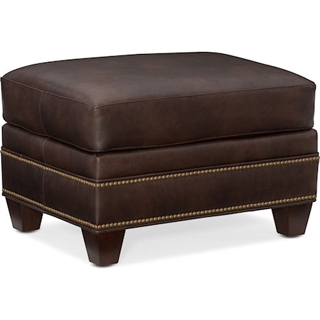 Traditional Leather Ottoman with Nailhead Trim