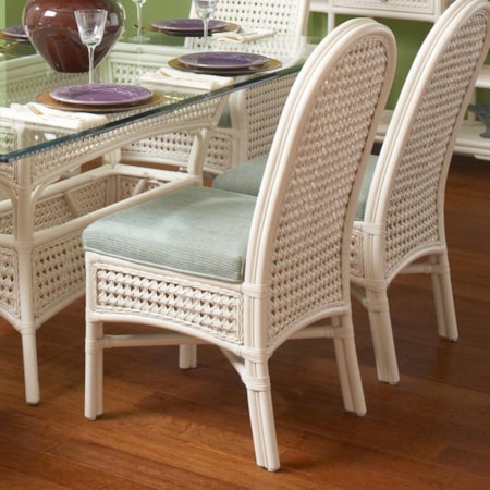 Tropical Wicker Side Chair with Upholstered Seat