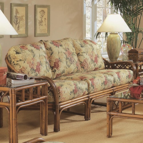 Coastal Rattan Sofa with English Arms